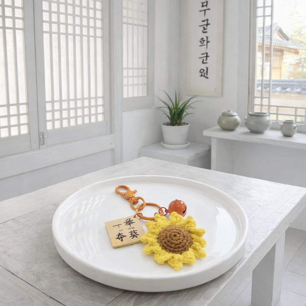 Handmade Crochet Sunflower Keychain with Orange Bell & Wooden Tag | Cute Cottagecore Bag Charm Accessory