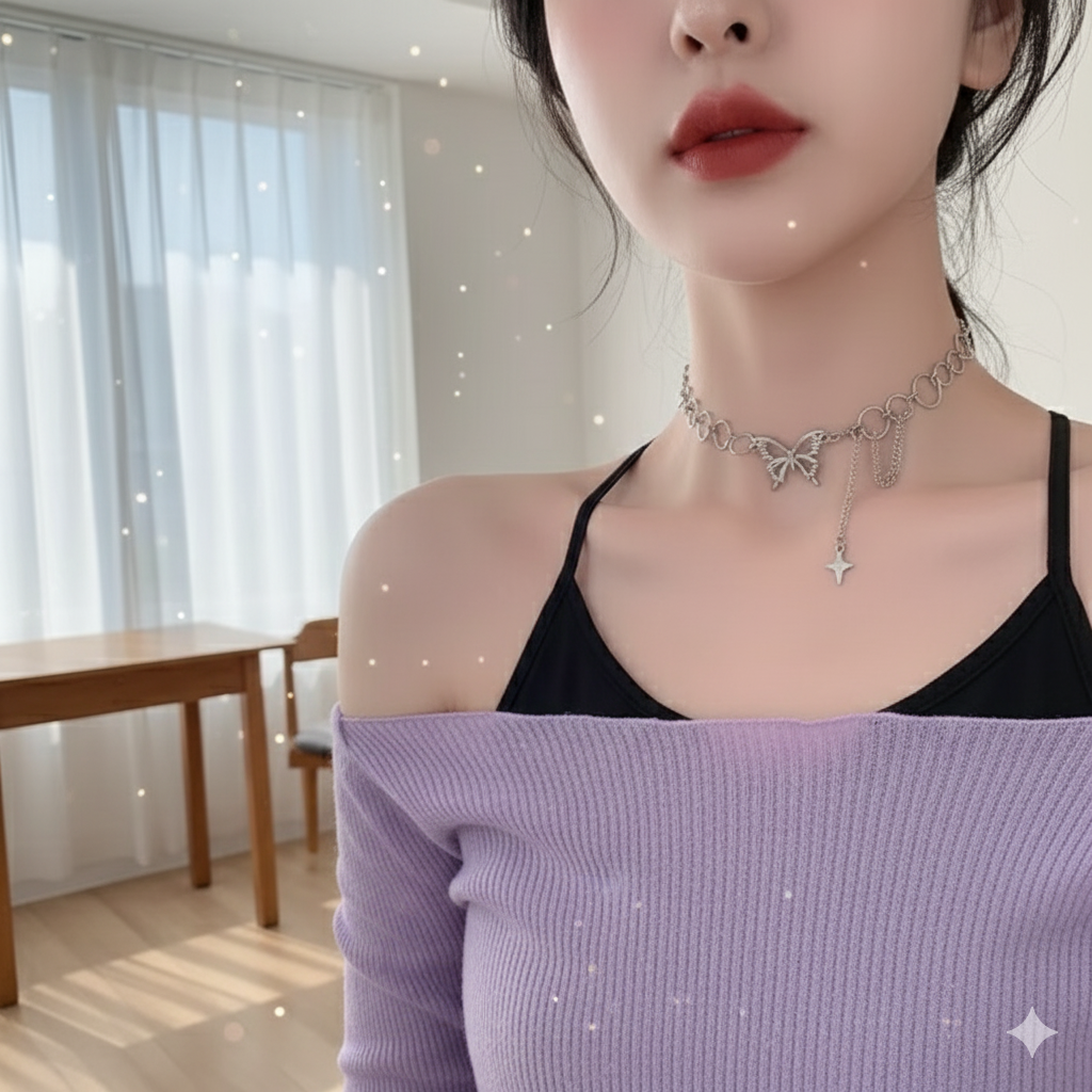 Fairycore Butterfly Chain Choker Necklace - E-Girl Jewelry