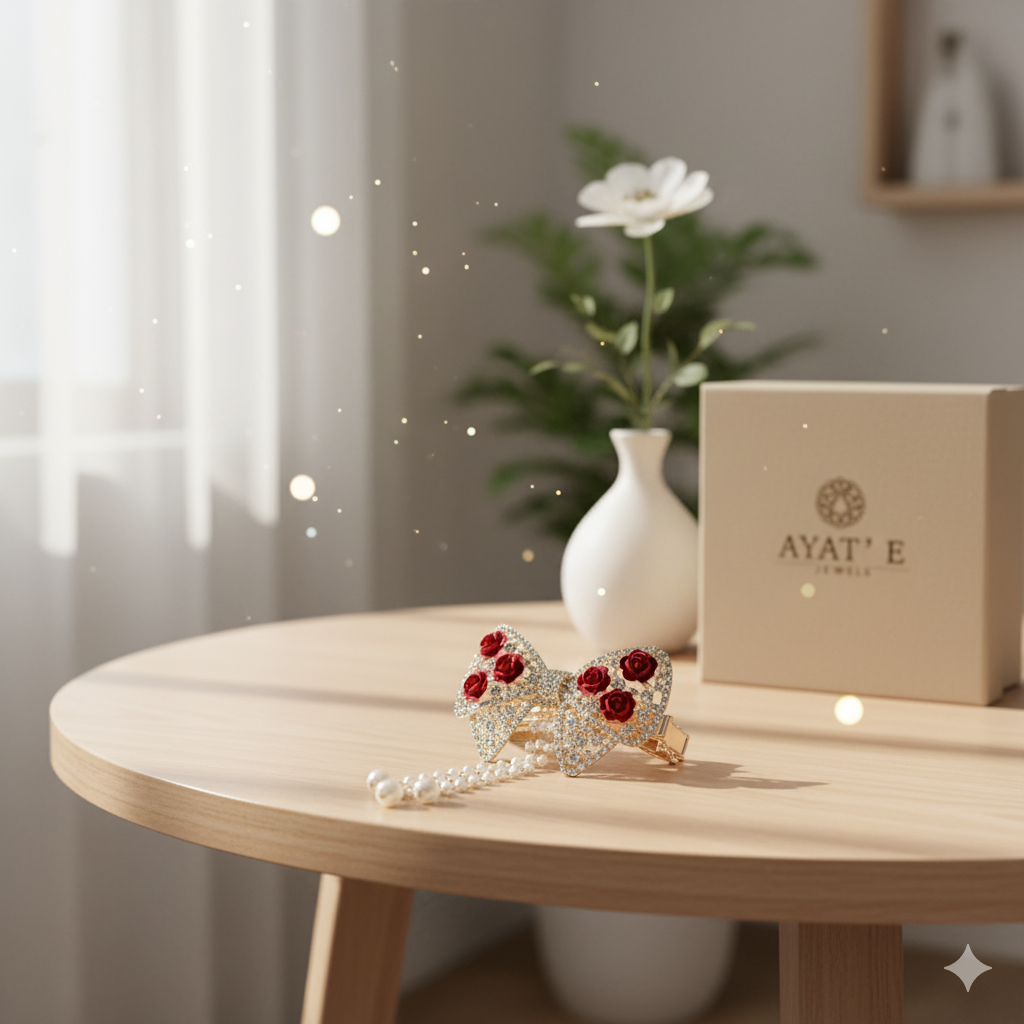 Elegant Red Velvet Bow Hair Clip with Pearl Tassels