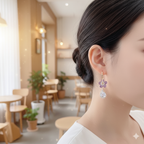 Purple Crystal Flower Drop Earrings - Gold Tone Dangle