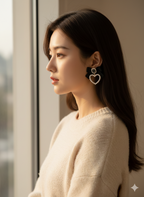 Ayat’e Jewels Black Ribbon Bow Earrings with Pearl Heart Dangles | Coquette Aesthetic Statement Jewelry