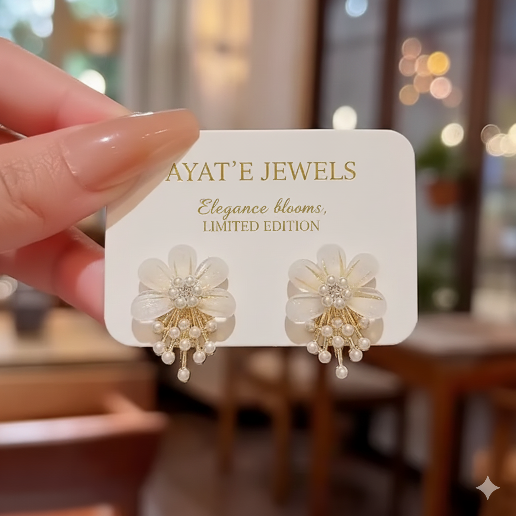 Elegant Resin Flower Stud Earrings with Pearl Dangles