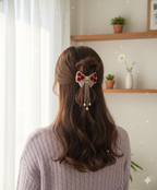 Elegant Red Velvet Bow Hair Clip with Pearl Tassels