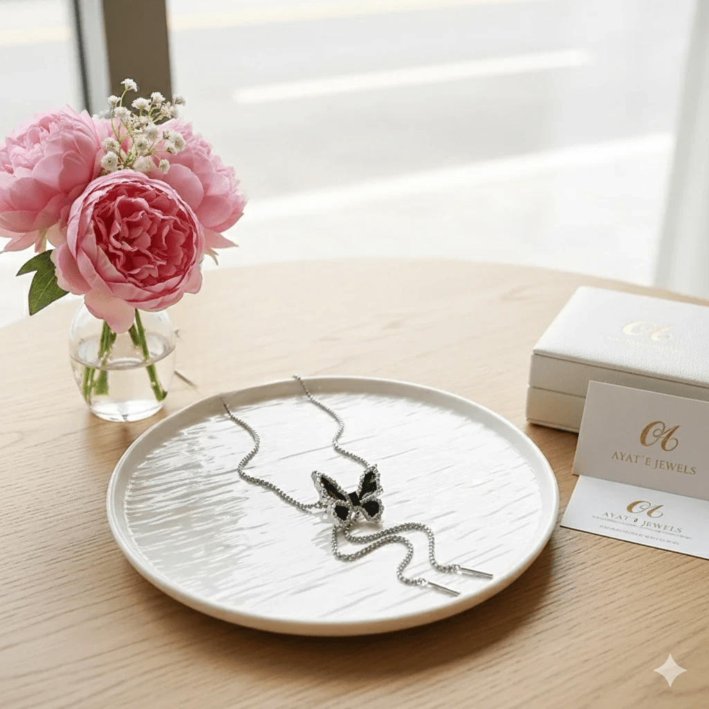 Black & White Butterfly Lariat Necklace - Ayat'e Jewels