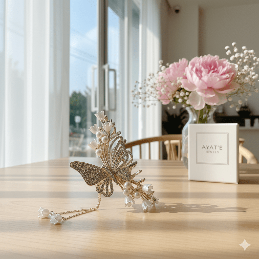 Butterfly & Lily Pearl Hair Claw Clip - Ayat'e Jewels