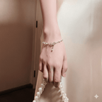 Dainty Pearl Chain Bracelet with CZ Bow Charm - Ayat'e Jewels