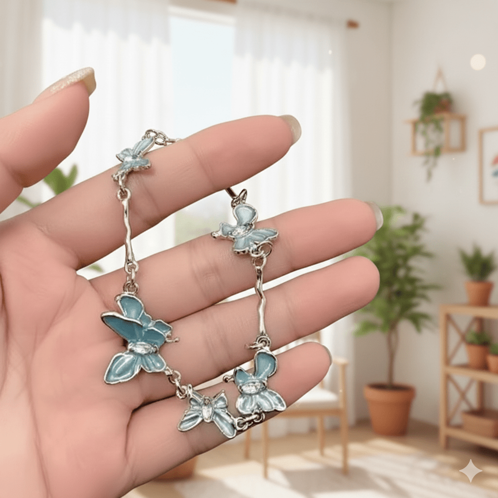 Elegant Blue Enamel Butterfly Chain Bracelet - Ayat'e Jewels