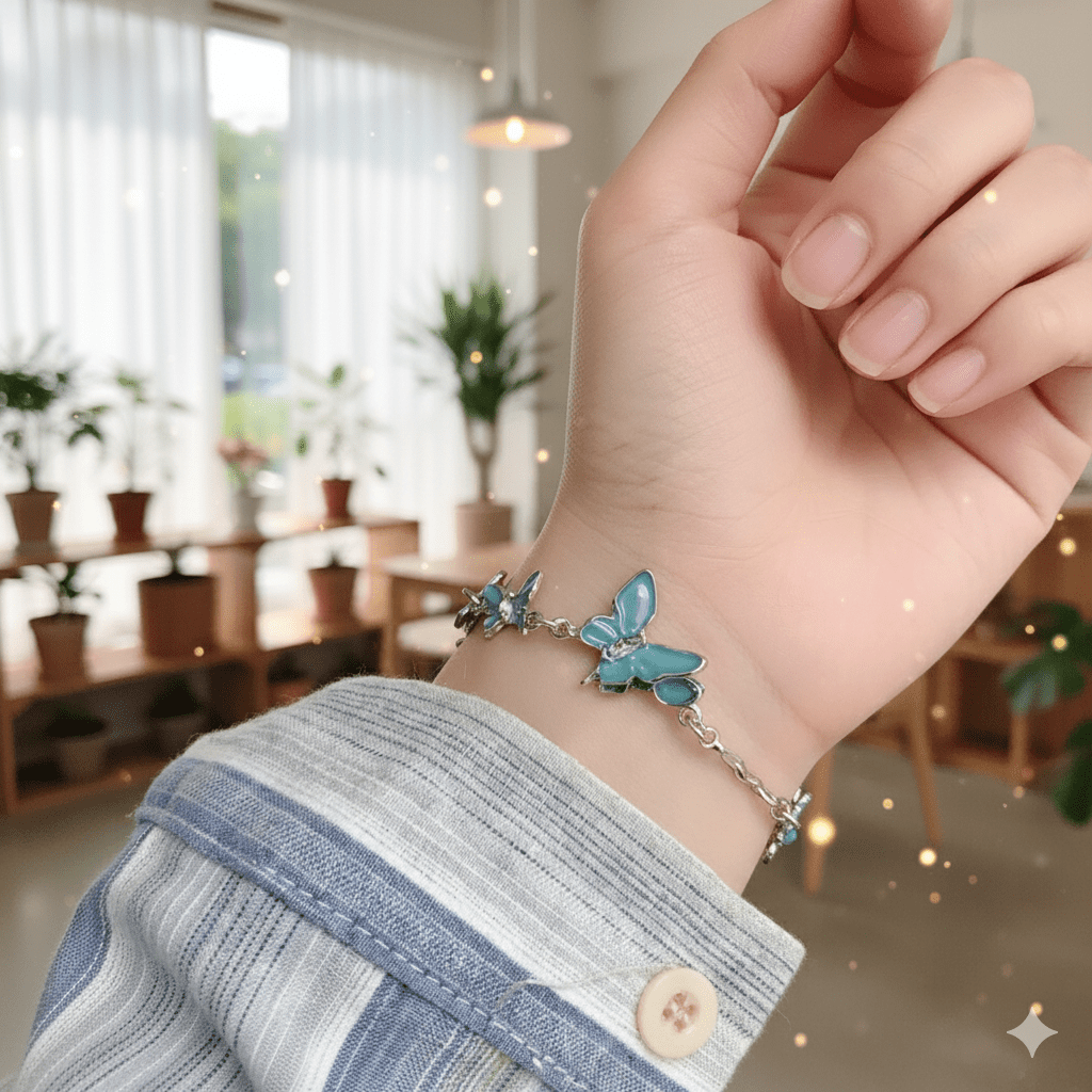 Elegant Blue Enamel Butterfly Chain Bracelet - Ayat'e Jewels