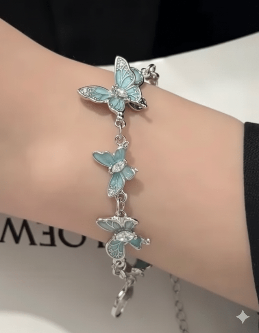 Elegant Blue Enamel Butterfly Chain Bracelet - Ayat'e Jewels