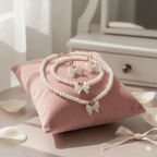 Elegant Kids Pearl Necklace & Earring Set - Gold Bow Accent, Hypoallergenic - Ayat'e Jewels