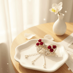 Elegant Red Velvet Bow Hair Clip with Pearl Tassels - Ayat'e Jewels