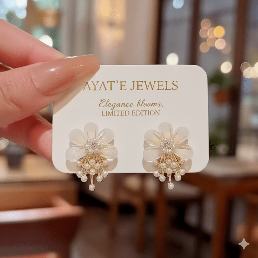Elegant Resin Flower Stud Earrings with Pearl Dangles - Ayat'e Jewels