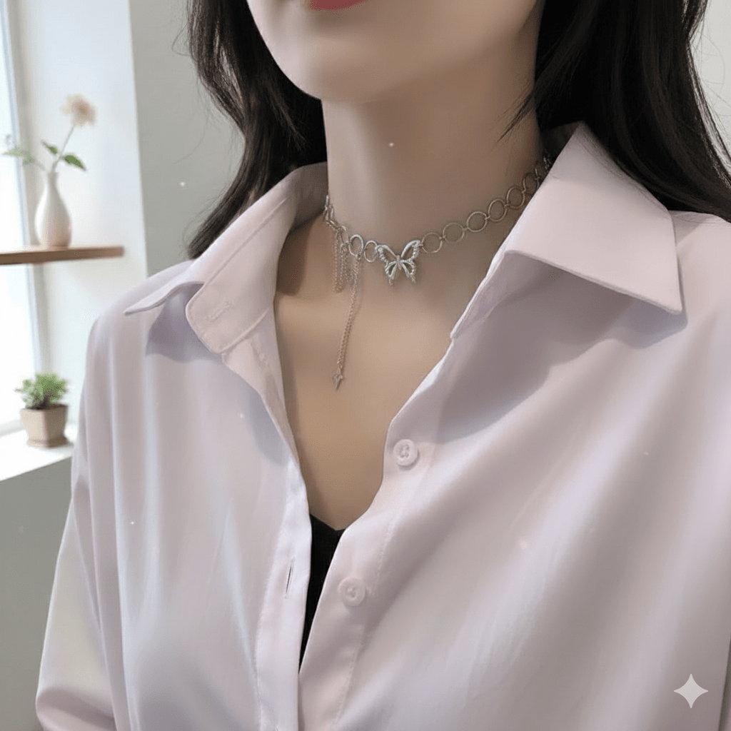 Fairycore Butterfly Chain Choker Necklace - E - Girl Jewelry - Ayat'e Jewels
