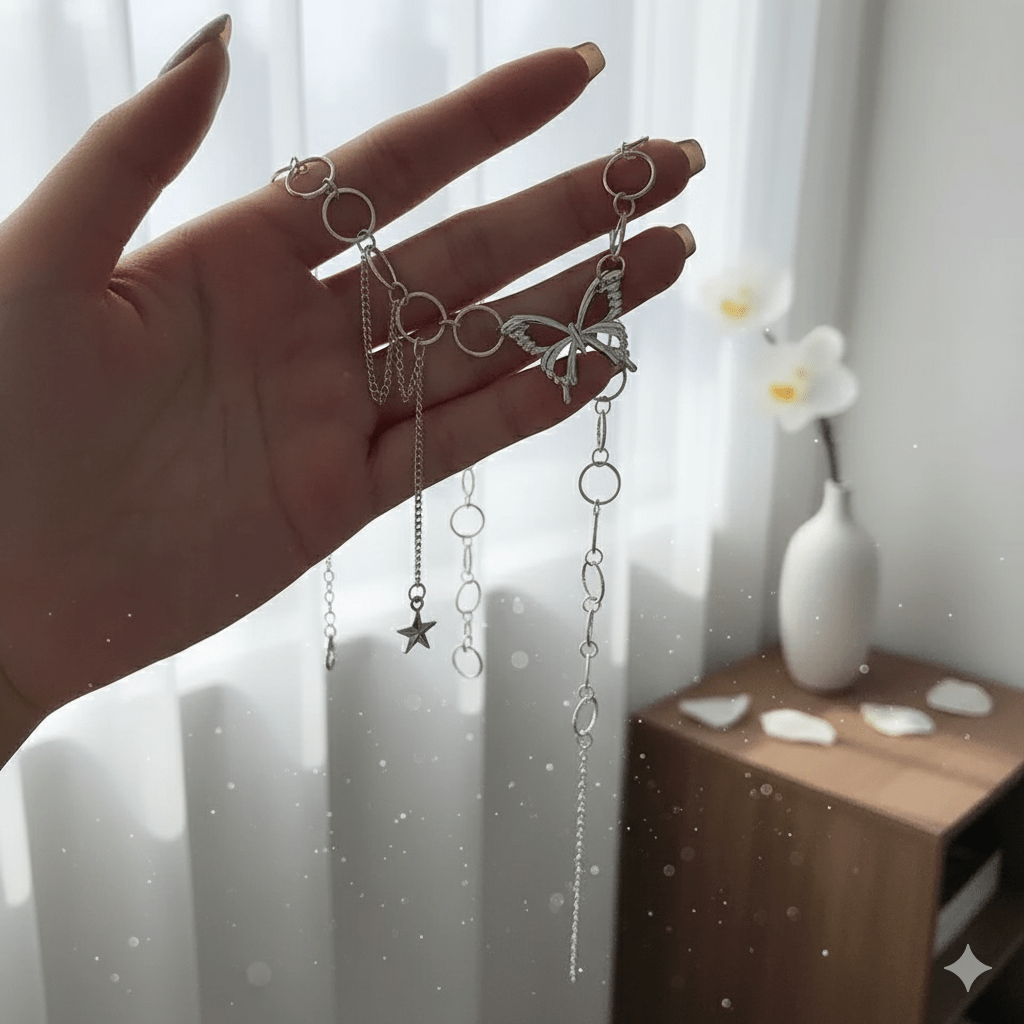 Fairycore Butterfly Chain Choker Necklace - E - Girl Jewelry - Ayat'e Jewels
