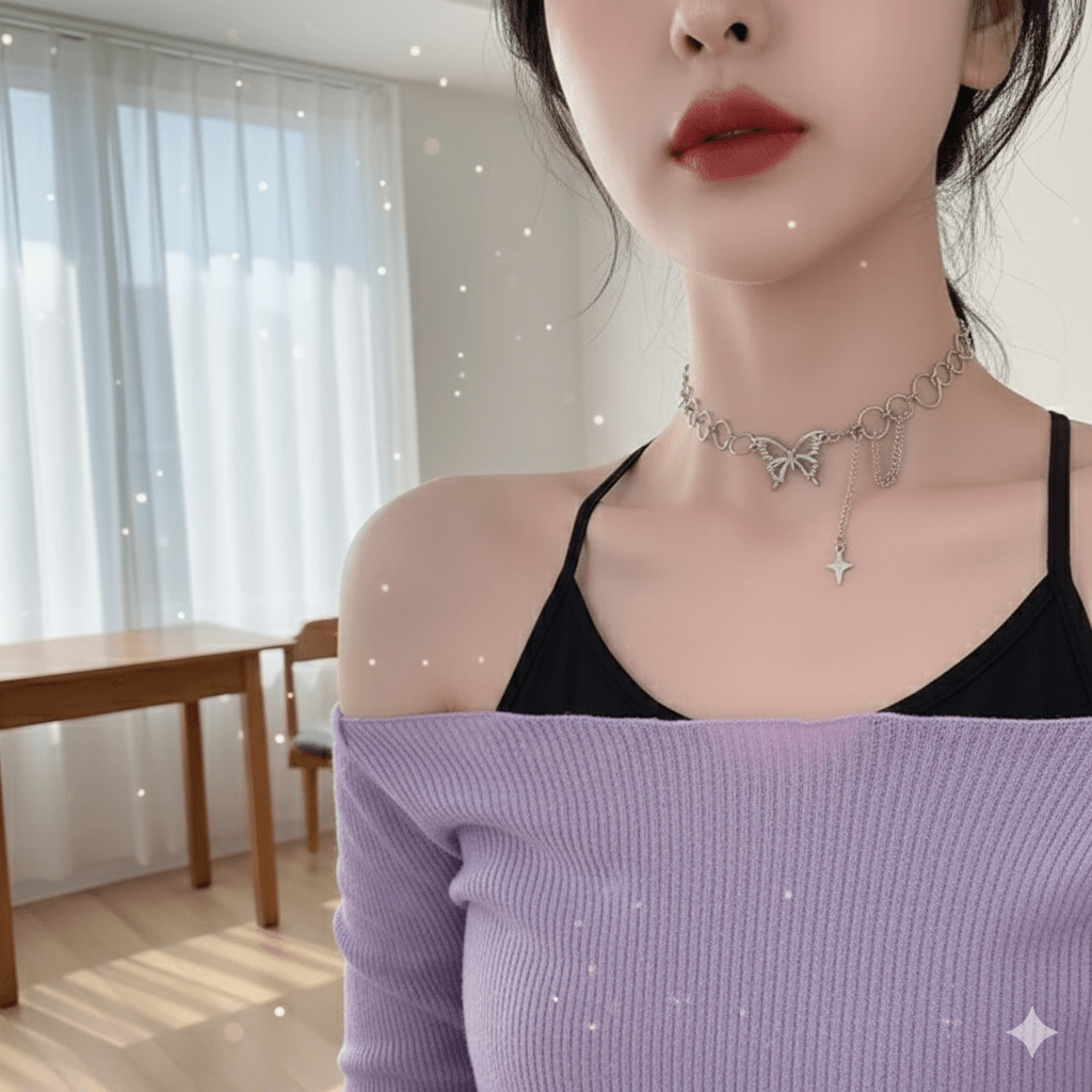 Fairycore Butterfly Chain Choker Necklace - E - Girl Jewelry - Ayat'e Jewels