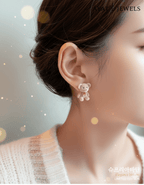 Flocked Teddy Bear Stud Earrings with Red Bow - Ayat'e Jewels