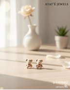 Flocked Teddy Bear Stud Earrings with Red Bow - Ayat'e Jewels