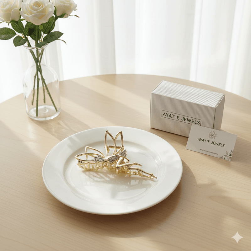Gold Fairy Hair Claw Clip with Rhinestones - Ayat'e Jewels