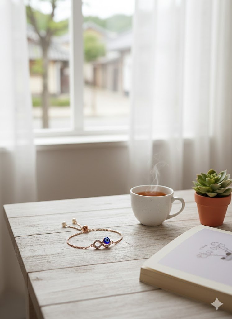Gold Plated Evil Eye Infinity Bracelet with Crystals - Adjustable Intimate Bolo Bracelet - Ayat'e Jewels