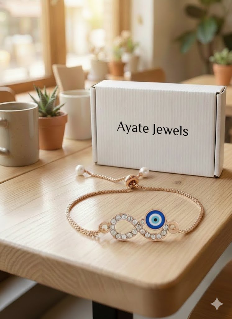 Gold Plated Evil Eye Infinity Bracelet with Crystals - Adjustable Intimate Bolo Bracelet - Ayat'e Jewels