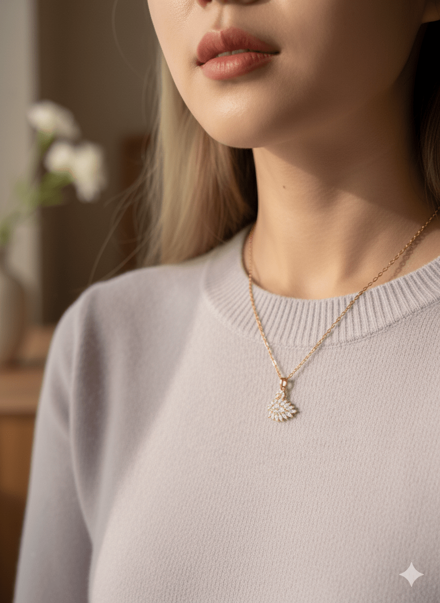 Gold Swan Pendant Necklace with Marquise Crystals - Ayat'e Jewels