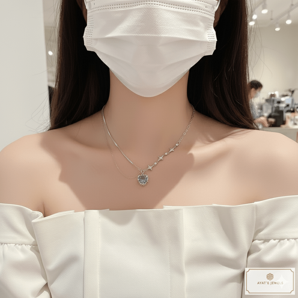 Layered Y2K Heart & Cross Charm Necklace Set - Ayat'e Jewels