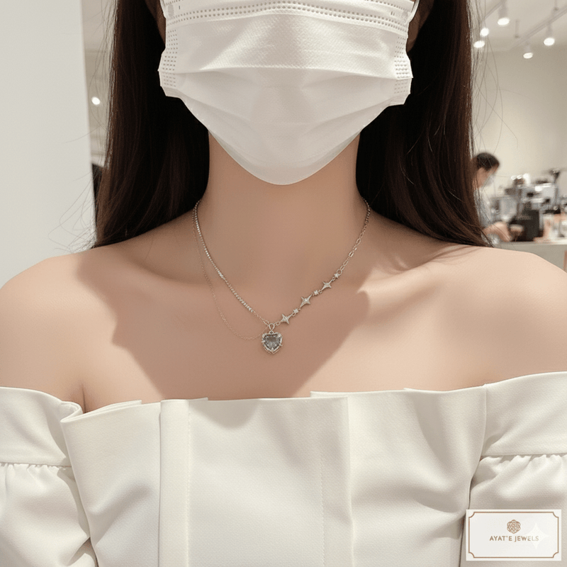 Layered Y2K Heart & Cross Charm Necklace Set - Ayat'e Jewels