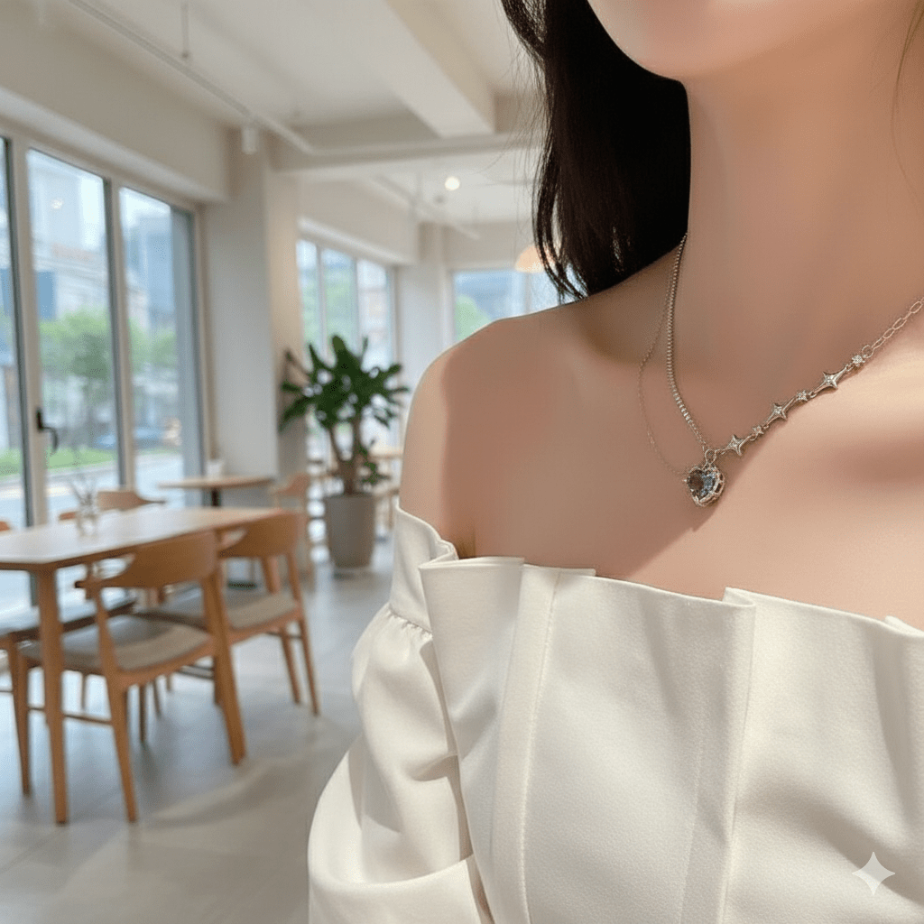 Layered Y2K Heart & Cross Charm Necklace Set - Ayat'e Jewels