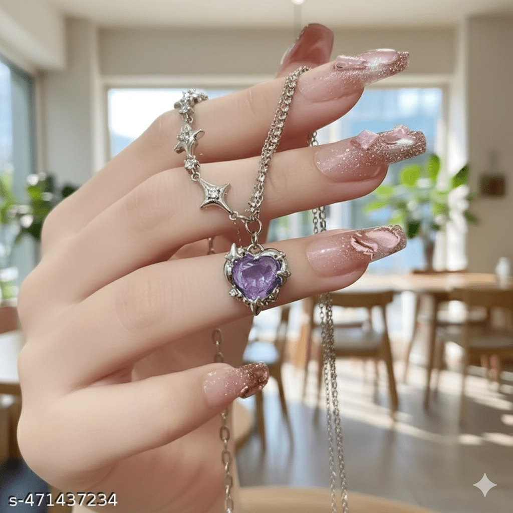 Layered Y2K Heart & Cross Charm Necklace Set - Ayat'e Jewels