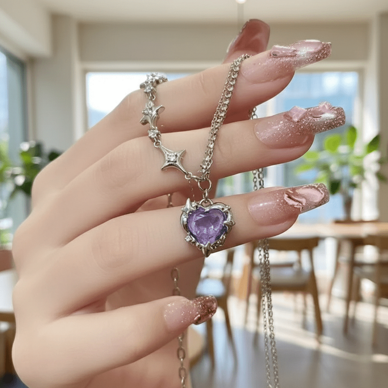 Layered Y2K Heart & Cross Charm Necklace Set - Ayat'e Jewels