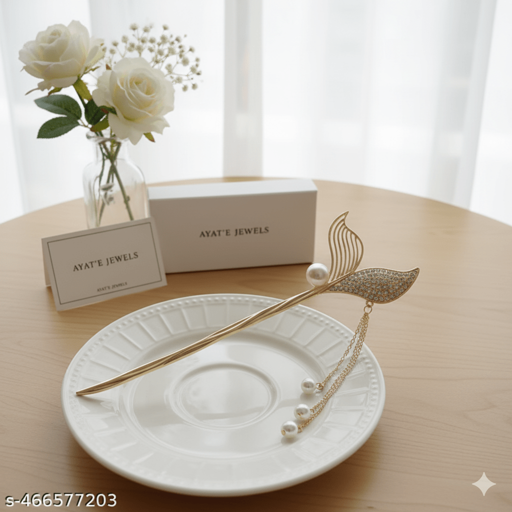 Mermaid Tail Hair Stick with Pearls and Rhinestones - Ayat'e Jewels