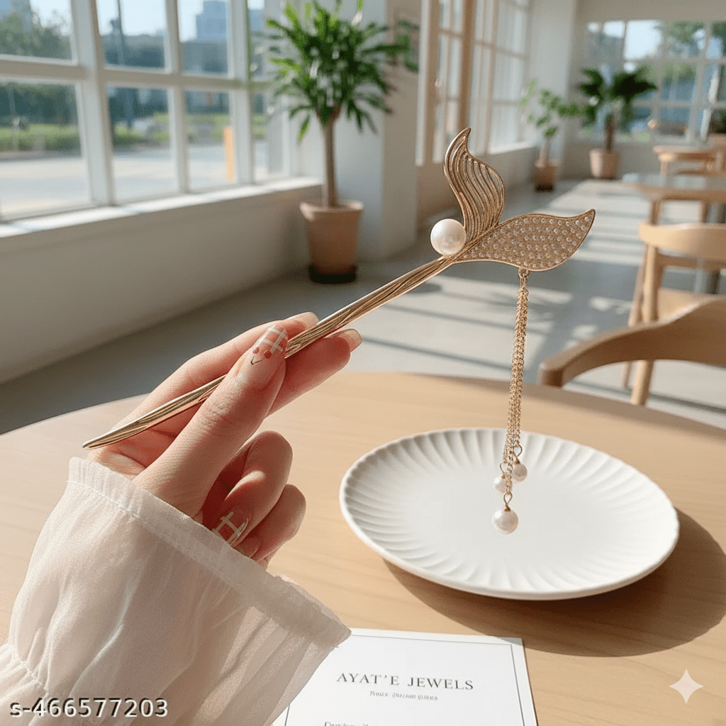 Mermaid Tail Hair Stick with Pearls and Rhinestones - Ayat'e Jewels