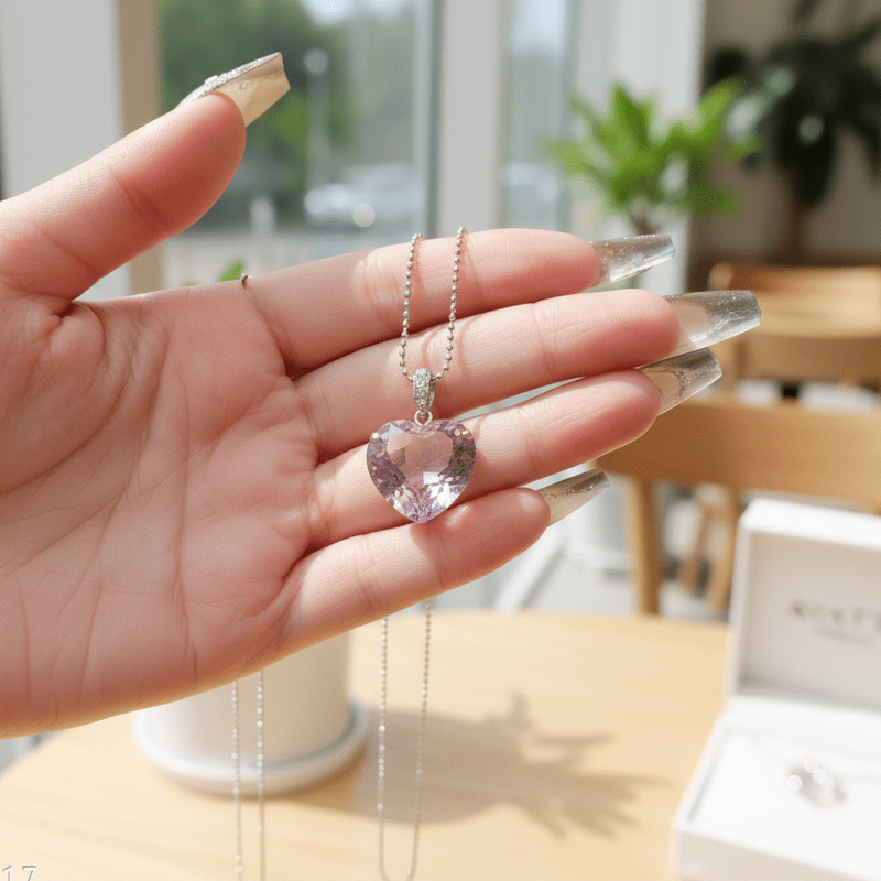 Pink Amethyst Heart Pendant Necklace - Ayat'e Jewels