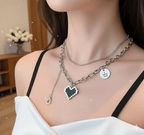Pixel Heart Layered Necklace - Grunge Y2K Chain Choker - Ayat'e Jewels