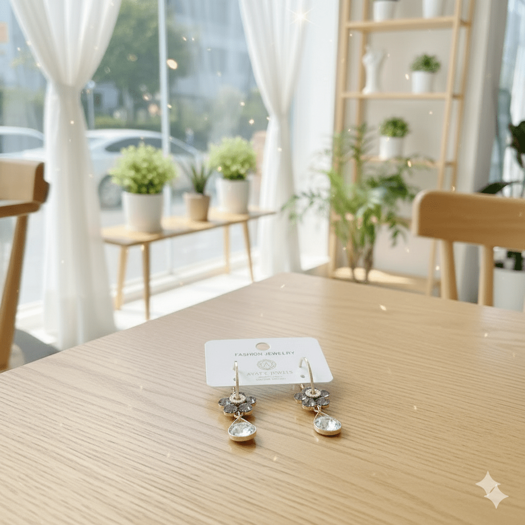 Purple Crystal Flower Drop Earrings - Gold Tone Dangle - Ayat'e Jewels