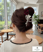Silver Rose Flower Hair Claw Clip with Rhinestones - Ayat'e Jewels