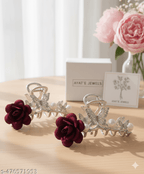 Silver Rose Flower Hair Claw Clip with Rhinestones - Ayat'e Jewels